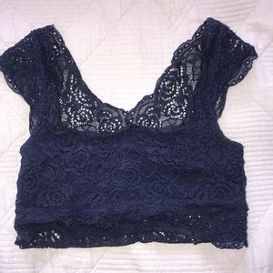 Navy lace straight neck bralette